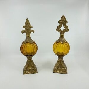 Vintage Brass Glass Bulb Ball decor Made In India MCM Decorative Finial Figurine